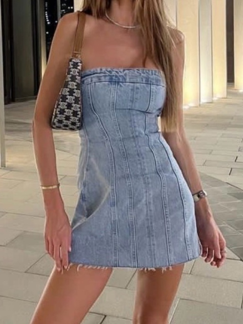 Princess Polly Strapless Light Blue Denim Mini Dress